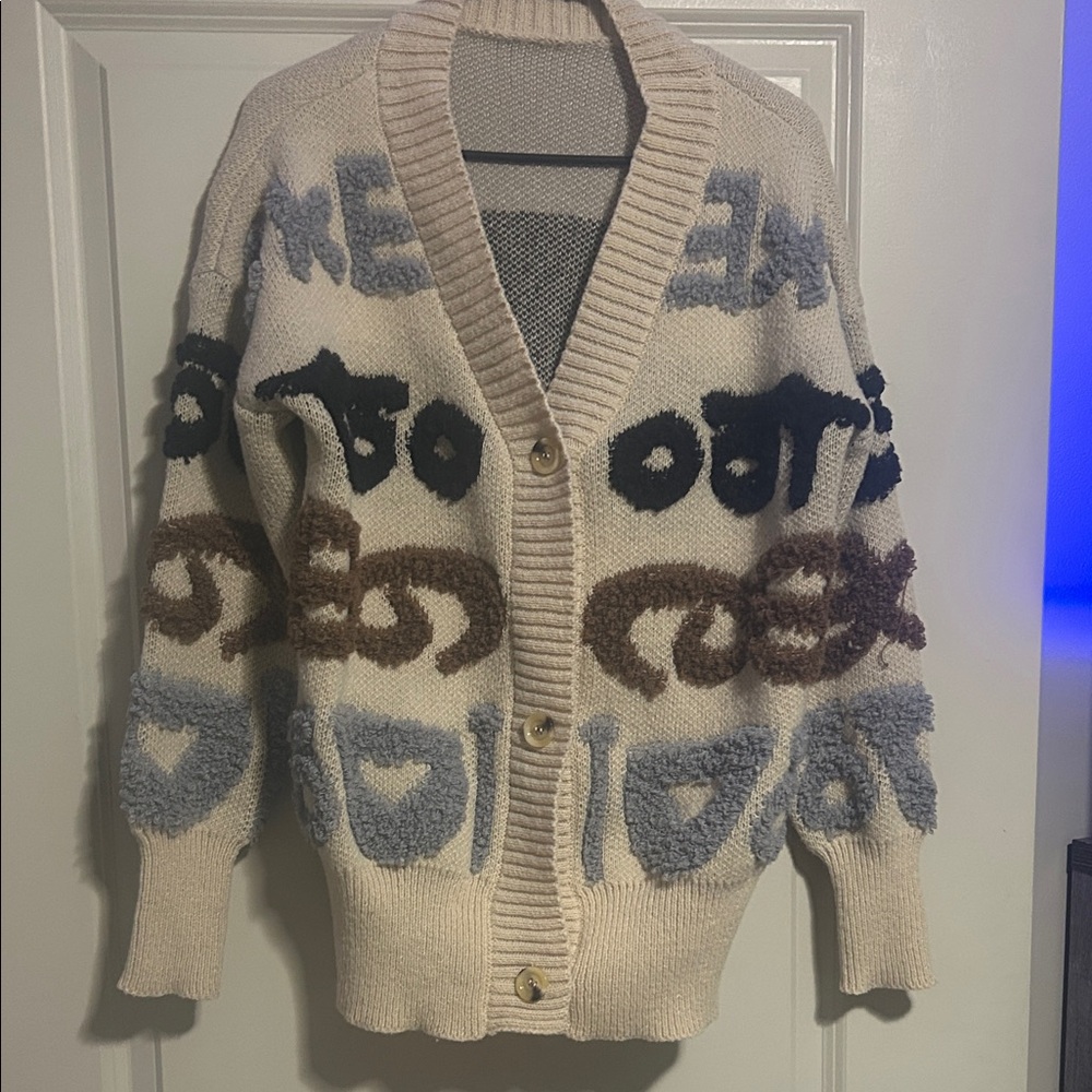Men's Cream and Brown Patterned Sweater